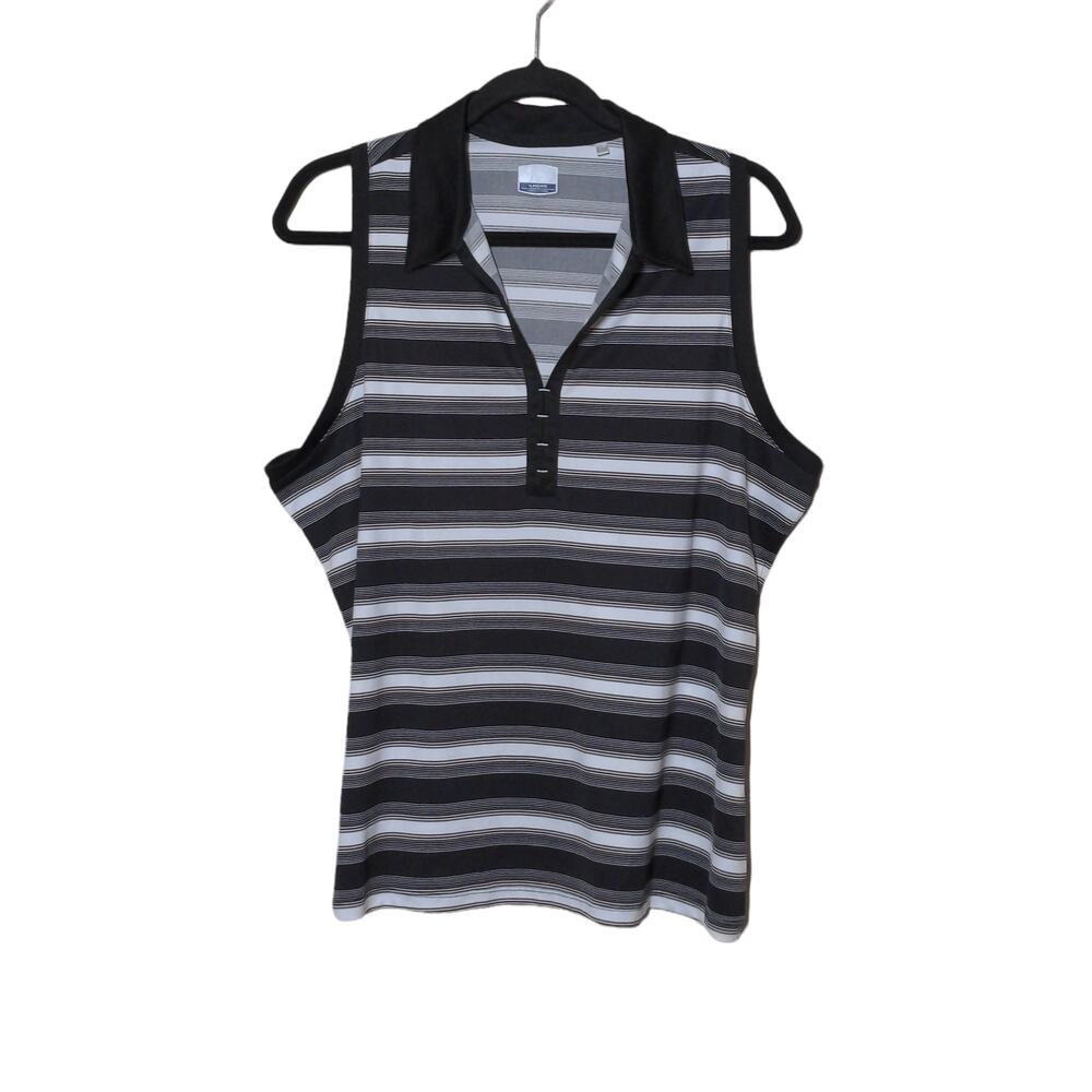 Callaway Black and White Striped Shirt Golf Sleeveless Polo V-Neck Collar XL